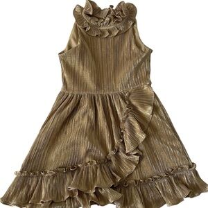 Metallic Plisse Dress Gold Ruffled Sleeveless Dress